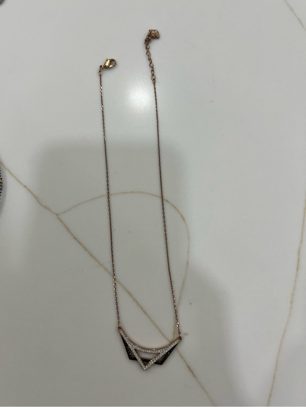Swarovski Rose Gold V-Shaped Pendant Necklace with Crystal Accents